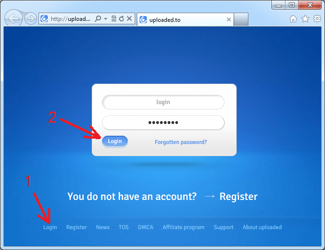 Login on Uploaded.net site